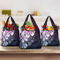 Polynesia Romantic Valentine Grocery Bag Sea Turtle Couple With Purple Gradient Plumeria