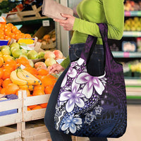 Polynesia Romantic Valentine Grocery Bag Sea Turtle Couple With Purple Gradient Plumeria