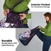Polynesia Romantic Valentine Grocery Bag Sea Turtle Couple With Purple Gradient Plumeria