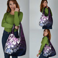 Polynesia Romantic Valentine Grocery Bag Sea Turtle Couple With Purple Gradient Plumeria