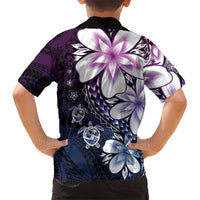 Polynesia Romantic Valentine Kid Hawaiian Shirt Sea Turtle Couple With Purple Gradient Plumeria