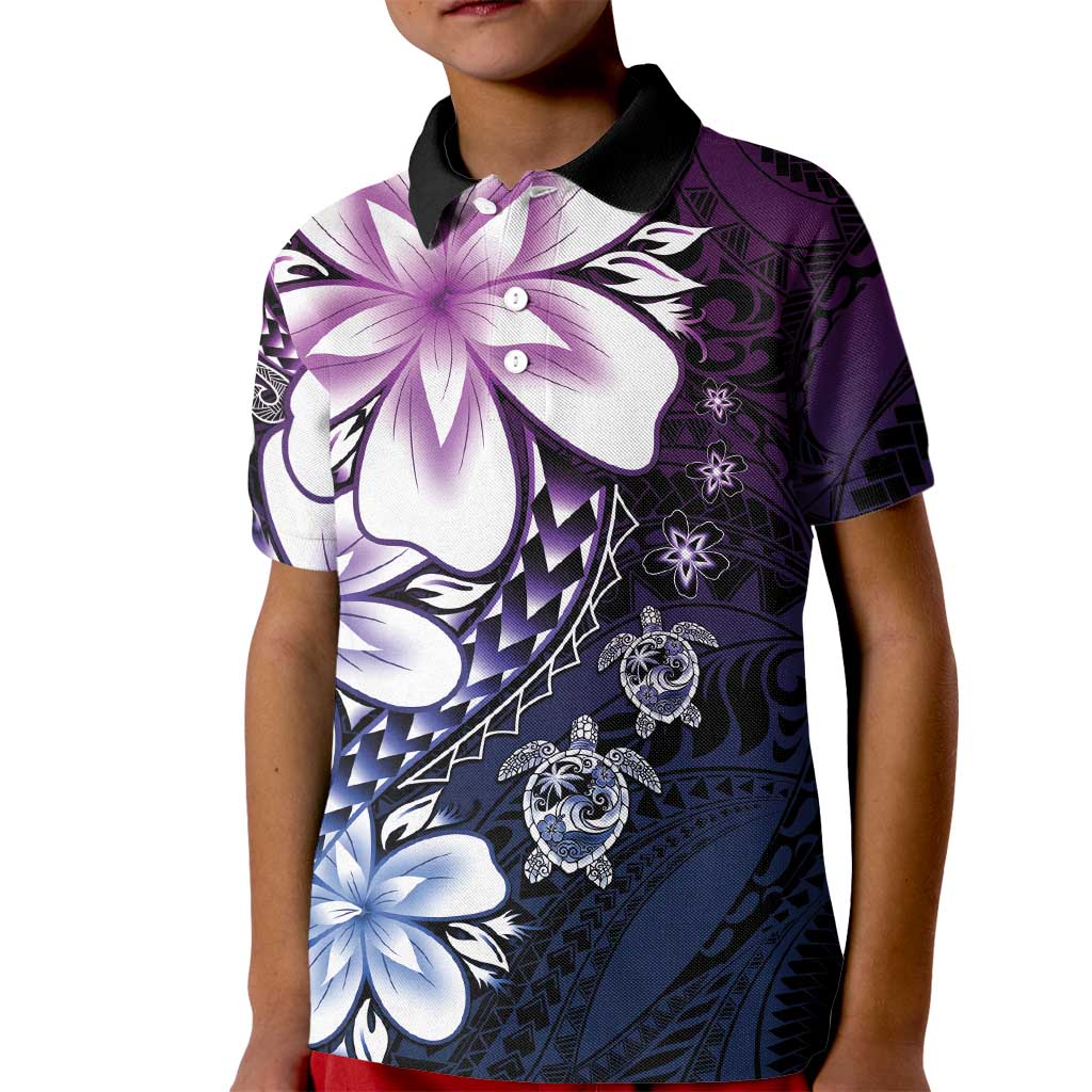 Polynesia Romantic Valentine Kid Polo Shirt Sea Turtle Couple With Purple Gradient Plumeria LT05 Kid Purple - Polynesian Pride