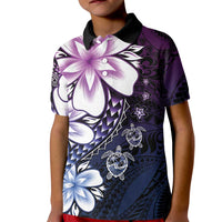 Polynesia Romantic Valentine Kid Polo Shirt Sea Turtle Couple With Purple Gradient Plumeria LT05 Kid Purple - Polynesian Pride