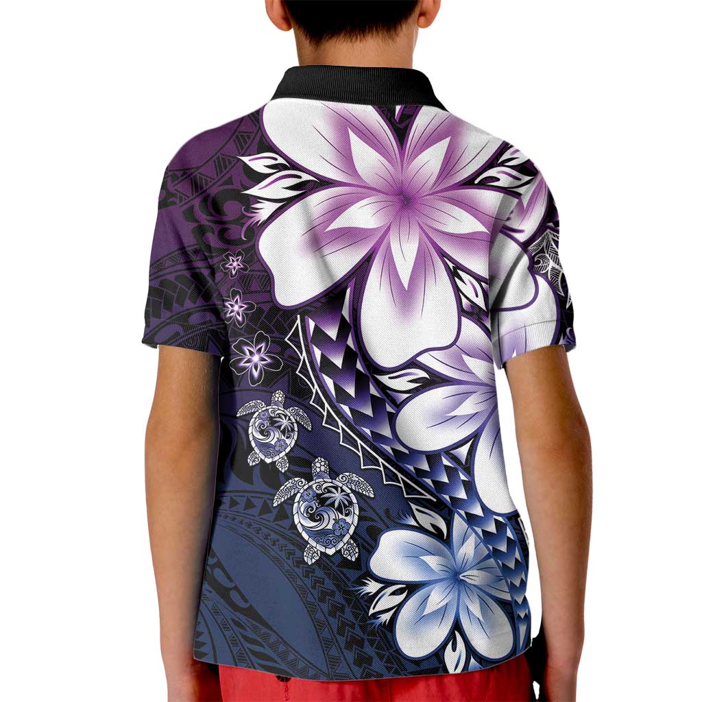 Polynesia Romantic Valentine Kid Polo Shirt Sea Turtle Couple With Purple Gradient Plumeria LT05 - Polynesian Pride