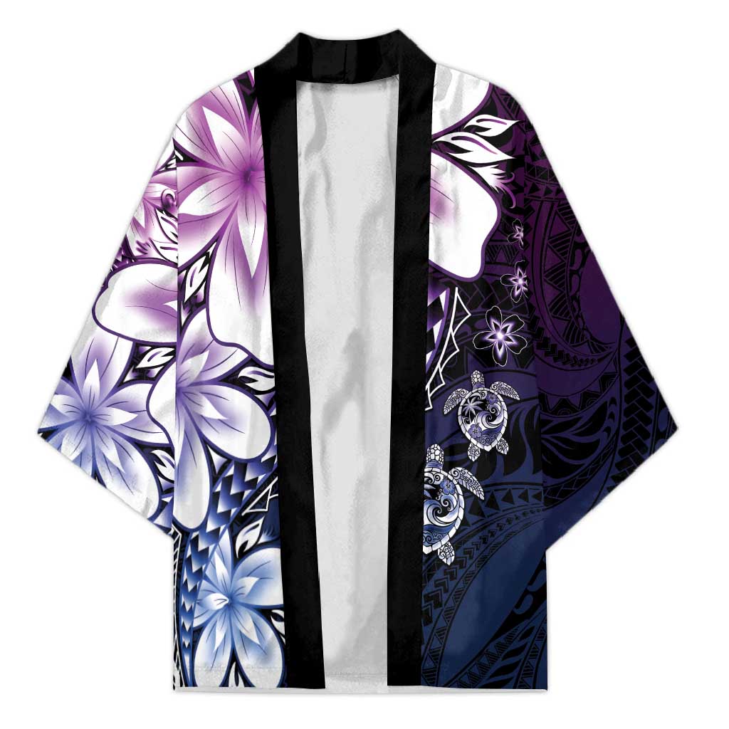 Polynesia Romantic Valentine Kimono Sea Turtle Couple With Purple Gradient Plumeria