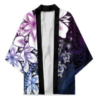 Polynesia Romantic Valentine Kimono Sea Turtle Couple With Purple Gradient Plumeria