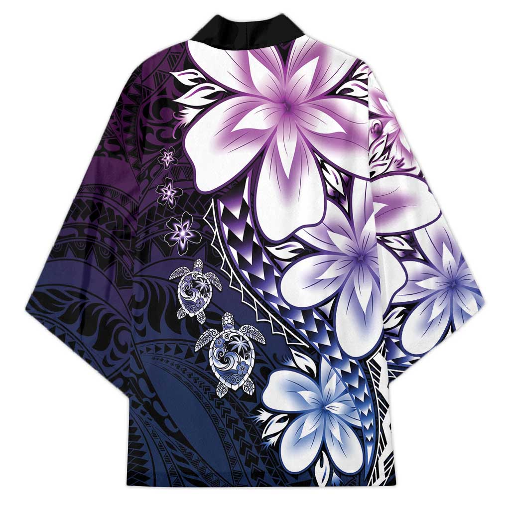 Polynesia Romantic Valentine Kimono Sea Turtle Couple With Purple Gradient Plumeria