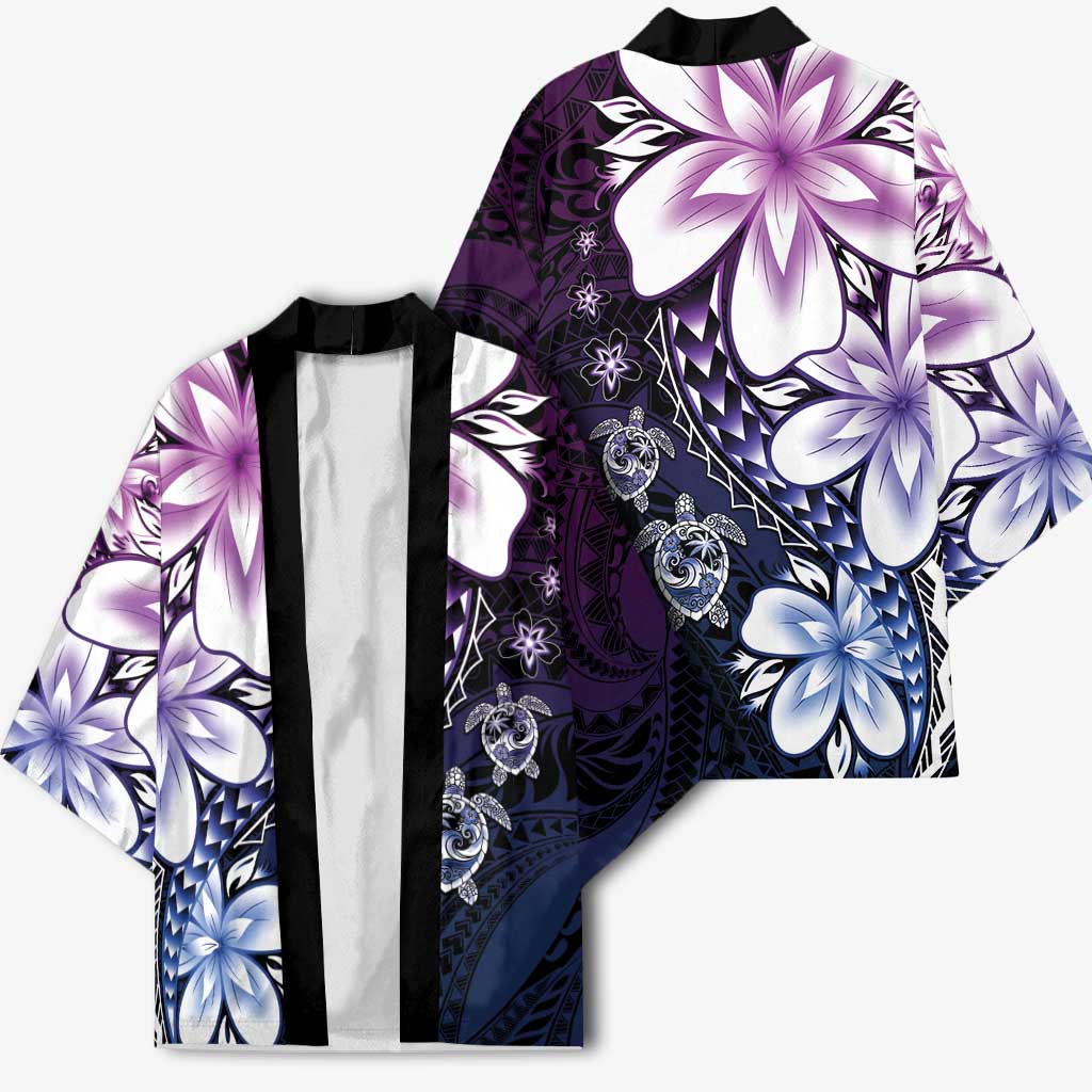 Polynesia Romantic Valentine Kimono Sea Turtle Couple With Purple Gradient Plumeria