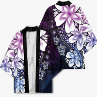 Polynesia Romantic Valentine Kimono Sea Turtle Couple With Purple Gradient Plumeria