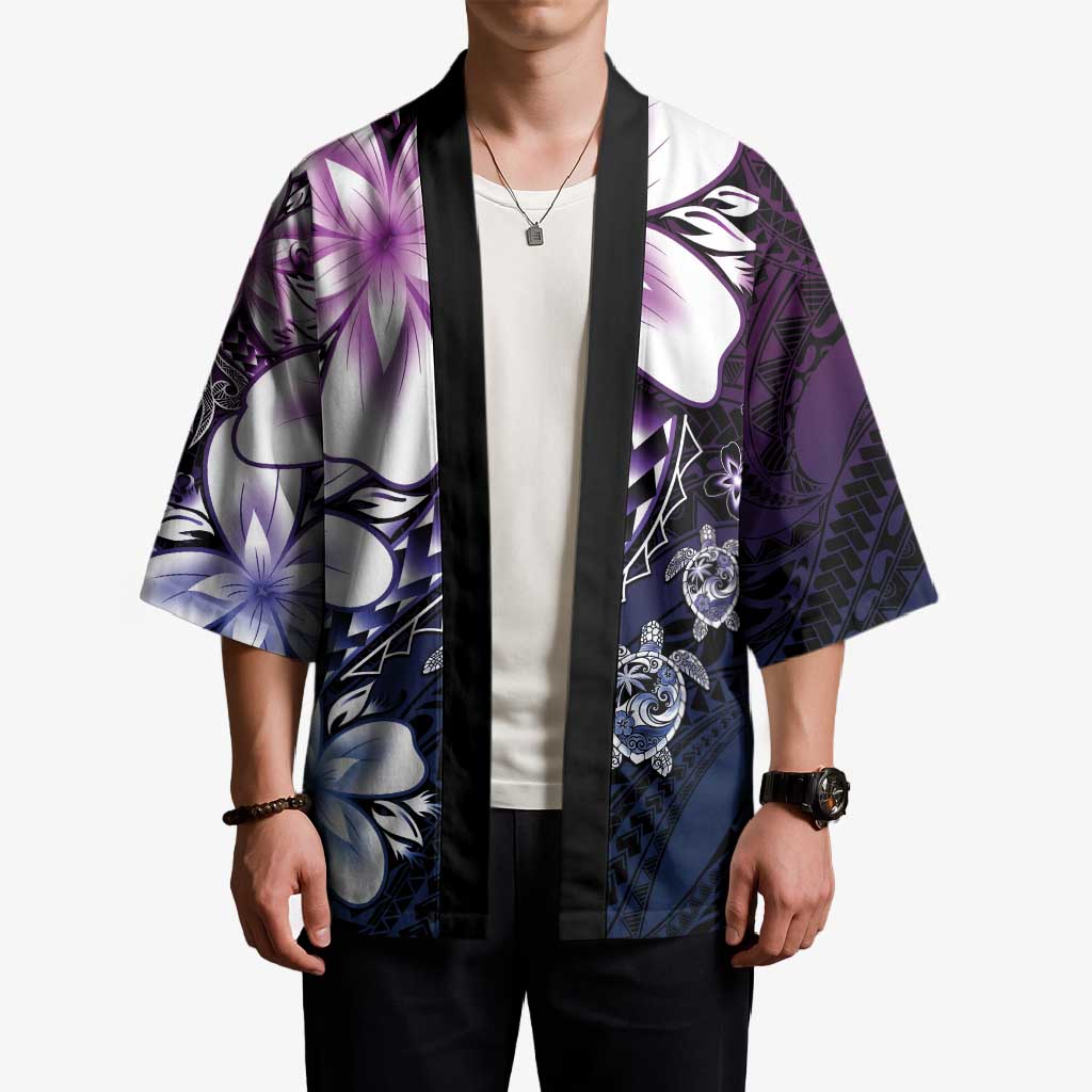 Polynesia Romantic Valentine Kimono Sea Turtle Couple With Purple Gradient Plumeria