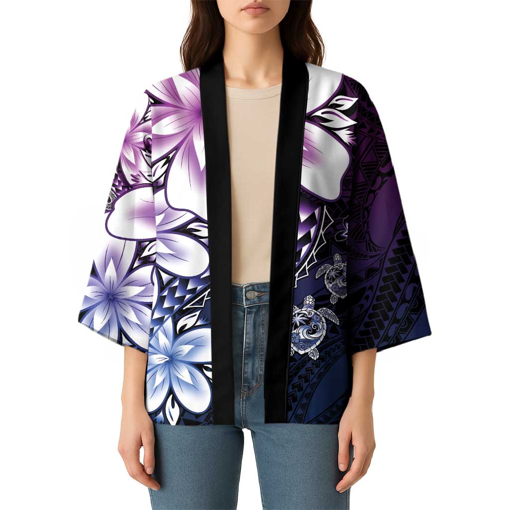 Polynesia Romantic Valentine Kimono Sea Turtle Couple With Purple Gradient Plumeria