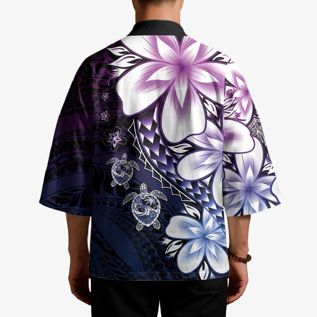Polynesia Romantic Valentine Kimono Sea Turtle Couple With Purple Gradient Plumeria