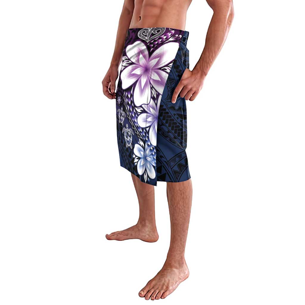 Polynesia Romantic Valentine Lavalava Sea Turtle Couple With Purple Gradient Plumeria
