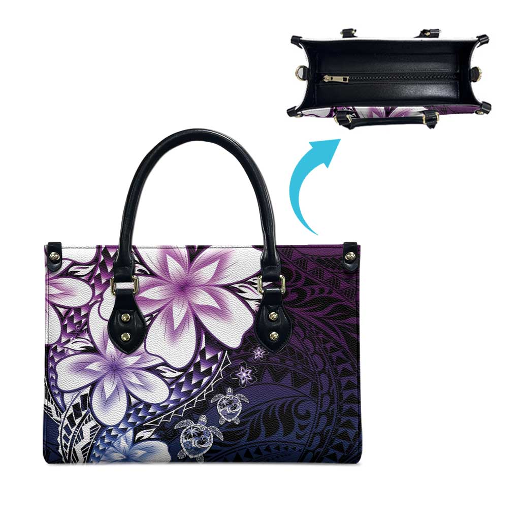 Polynesia Romantic Valentine Leather Bag Sea Turtle Couple With Purple Gradient Plumeria