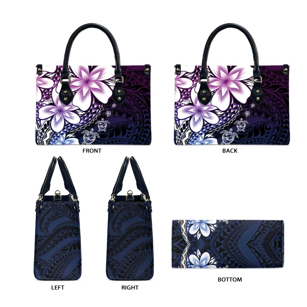 Polynesia Romantic Valentine Leather Bag Sea Turtle Couple With Purple Gradient Plumeria