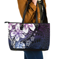 Polynesia Romantic Valentine Leather Tote Bag Sea Turtle Couple With Purple Gradient Plumeria LT05 - Polynesian Pride