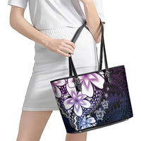 Polynesia Romantic Valentine Leather Tote Bag Sea Turtle Couple With Purple Gradient Plumeria LT05 - Polynesian Pride