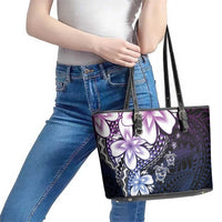 Polynesia Romantic Valentine Leather Tote Bag Sea Turtle Couple With Purple Gradient Plumeria LT05 - Polynesian Pride