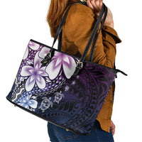 Polynesia Romantic Valentine Leather Tote Bag Sea Turtle Couple With Purple Gradient Plumeria LT05 - Polynesian Pride