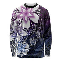 Polynesia Romantic Valentine Long Sleeve Shirt Sea Turtle Couple With Purple Gradient Plumeria