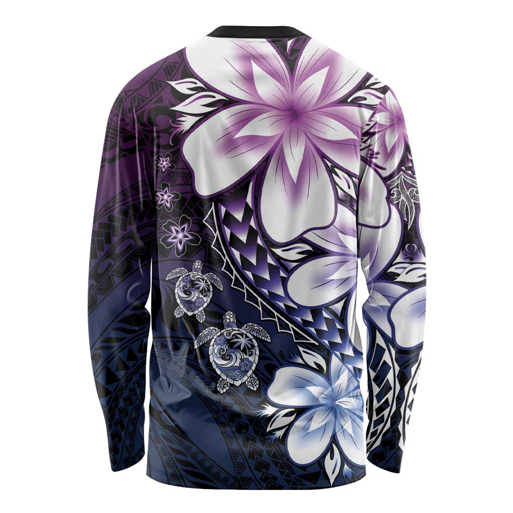 Polynesia Romantic Valentine Long Sleeve Shirt Sea Turtle Couple With Purple Gradient Plumeria