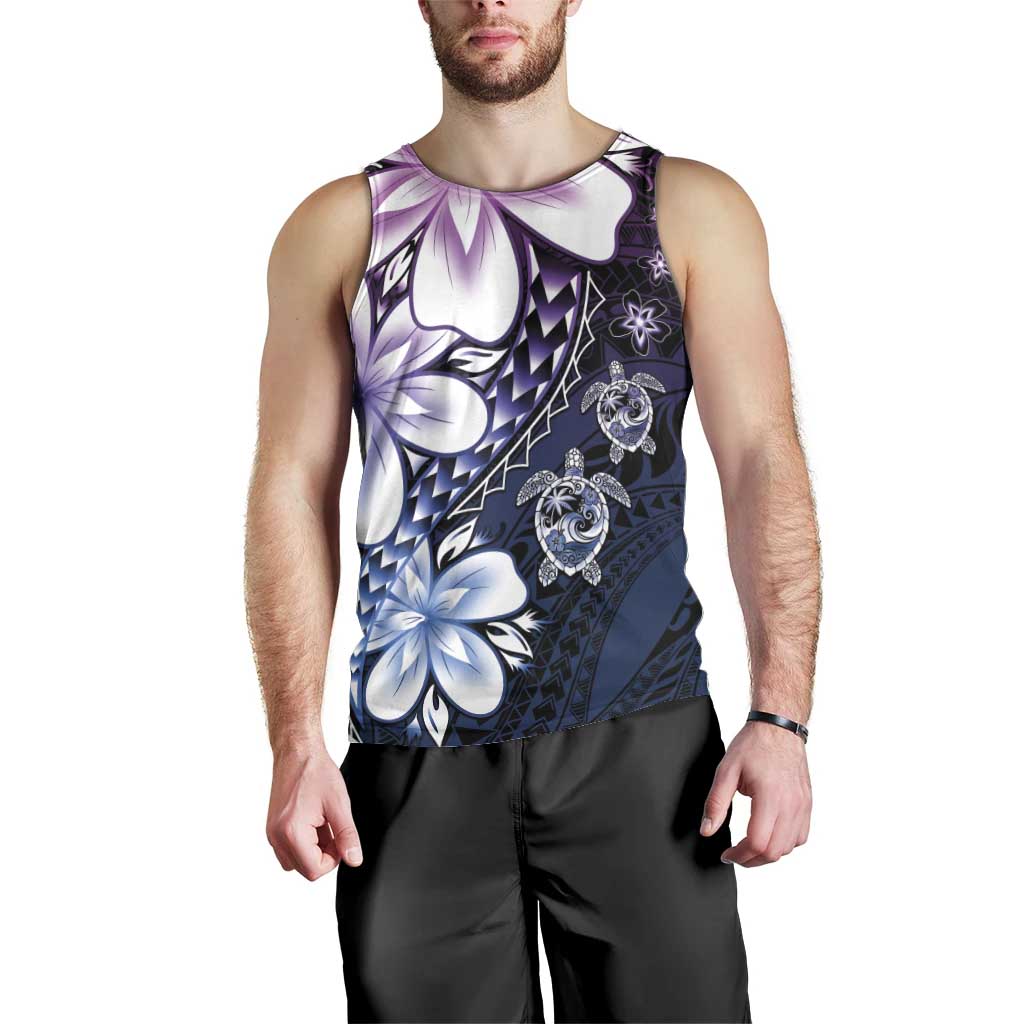 Polynesia Romantic Valentine Men Tank Top Sea Turtle Couple With Purple Gradient Plumeria