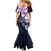 Polynesia Romantic Valentine Mermaid Dress Sea Turtle Couple With Purple Gradient Plumeria