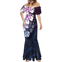 Polynesia Romantic Valentine Mermaid Dress Sea Turtle Couple With Purple Gradient Plumeria
