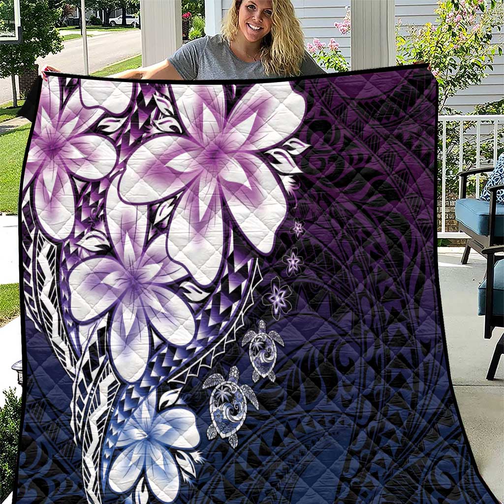 Polynesia Romantic Valentine Quilt Sea Turtle Couple With Purple Gradient Plumeria