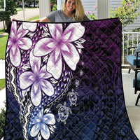 Polynesia Romantic Valentine Quilt Sea Turtle Couple With Purple Gradient Plumeria
