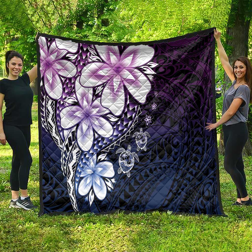 Polynesia Romantic Valentine Quilt Sea Turtle Couple With Purple Gradient Plumeria