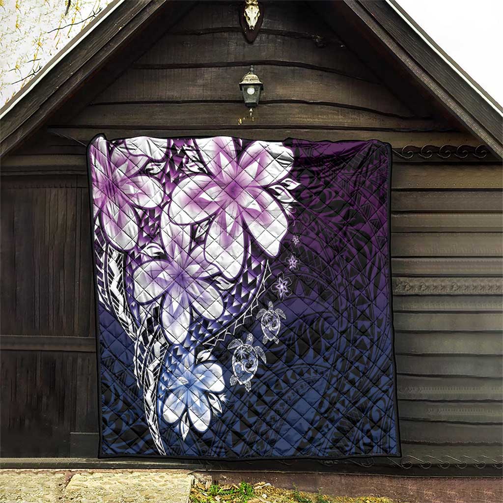 Polynesia Romantic Valentine Quilt Sea Turtle Couple With Purple Gradient Plumeria