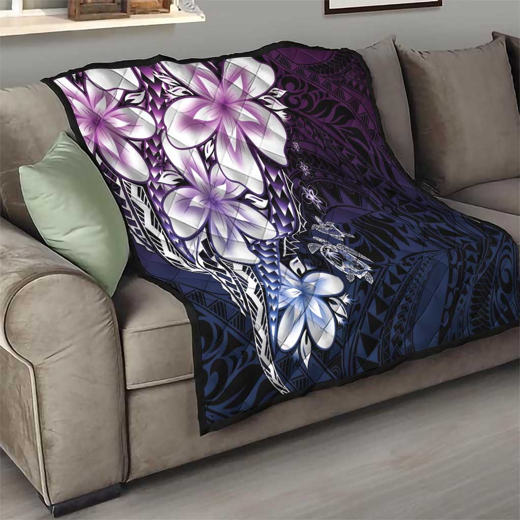 Polynesia Romantic Valentine Quilt Sea Turtle Couple With Purple Gradient Plumeria