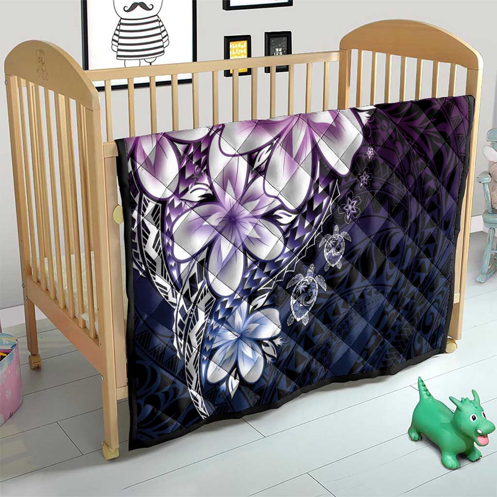 Polynesia Romantic Valentine Quilt Sea Turtle Couple With Purple Gradient Plumeria