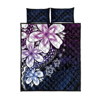 Polynesia Romantic Valentine Quilt Bed Set Sea Turtle Couple With Purple Gradient Plumeria