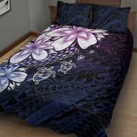 Polynesia Romantic Valentine Quilt Bed Set Sea Turtle Couple With Purple Gradient Plumeria