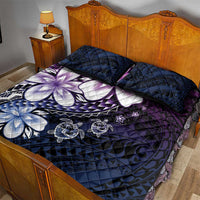 Polynesia Romantic Valentine Quilt Bed Set Sea Turtle Couple With Purple Gradient Plumeria