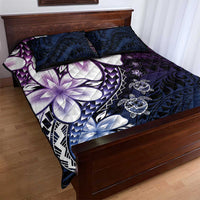 Polynesia Romantic Valentine Quilt Bed Set Sea Turtle Couple With Purple Gradient Plumeria