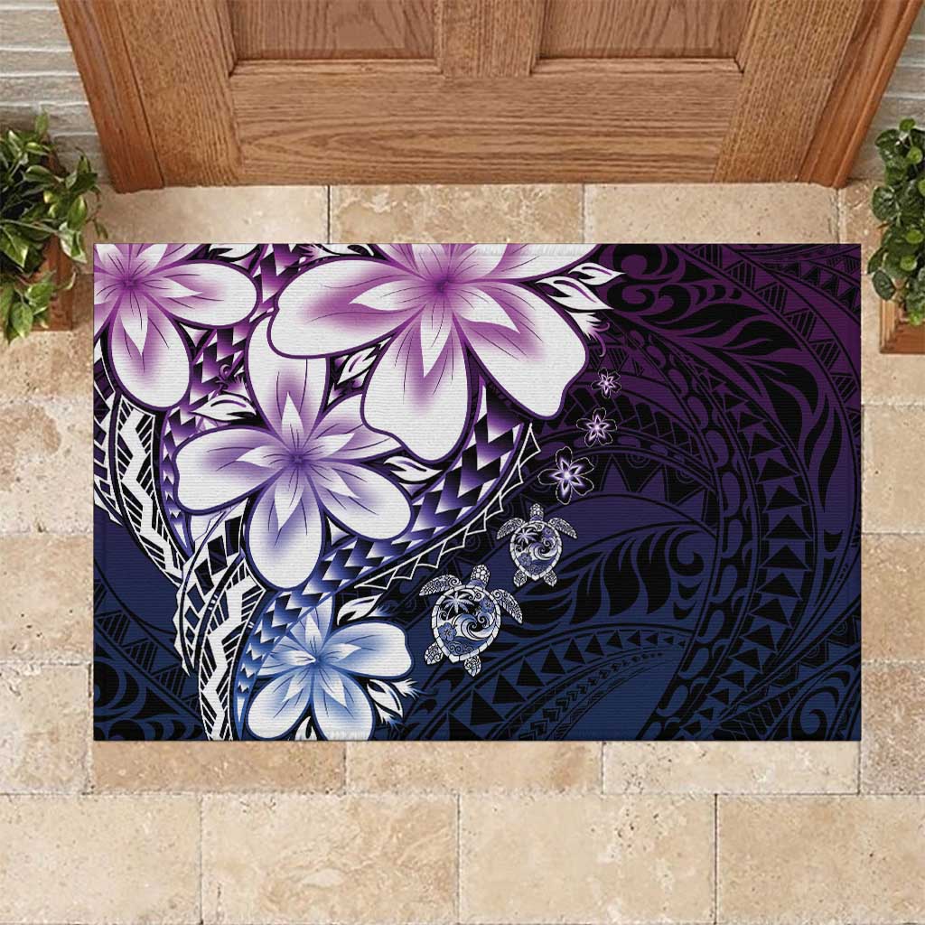 Polynesia Romantic Valentine Rubber Doormat Sea Turtle Couple With Purple Gradient Plumeria LT05 Purple - Polynesian Pride
