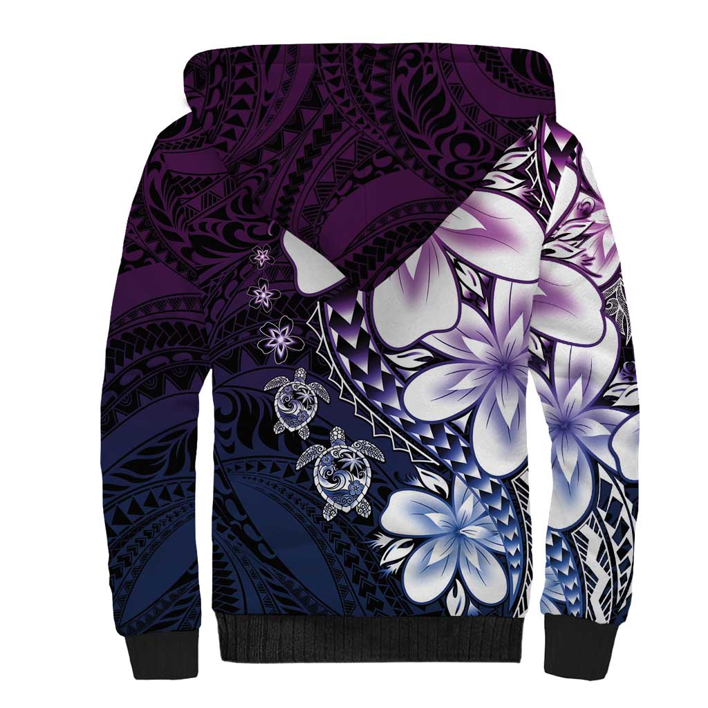 Polynesia Romantic Valentine Sherpa Hoodie Sea Turtle Couple With Purple Gradient Plumeria LT05 - Polynesian Pride
