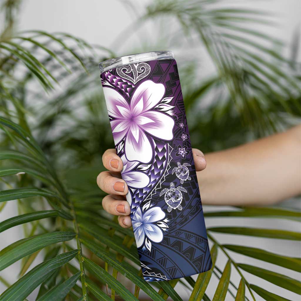 Polynesia Romantic Valentine Skinny Tumbler Sea Turtle Couple With Purple Gradient Plumeria LT05 - Polynesian Pride