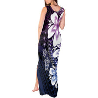 Polynesia Romantic Valentine Tank Maxi Dress Sea Turtle Couple With Purple Gradient Plumeria