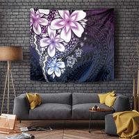 Polynesia Romantic Valentine Tapestry Sea Turtle Couple With Purple Gradient Plumeria