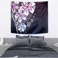 Polynesia Romantic Valentine Tapestry Sea Turtle Couple With Purple Gradient Plumeria