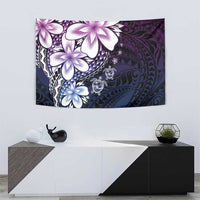 Polynesia Romantic Valentine Tapestry Sea Turtle Couple With Purple Gradient Plumeria