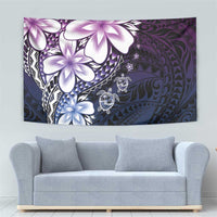 Polynesia Romantic Valentine Tapestry Sea Turtle Couple With Purple Gradient Plumeria