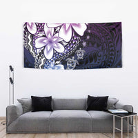 Polynesia Romantic Valentine Tapestry Sea Turtle Couple With Purple Gradient Plumeria