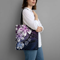Polynesia Romantic Valentine Tote Bag Sea Turtle Couple With Purple Gradient Plumeria
