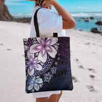 Polynesia Romantic Valentine Tote Bag Sea Turtle Couple With Purple Gradient Plumeria