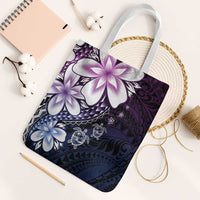 Polynesia Romantic Valentine Tote Bag Sea Turtle Couple With Purple Gradient Plumeria